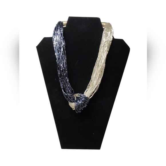 Multi-Strand Silver and Black Necklace. - Picture 3 of 6